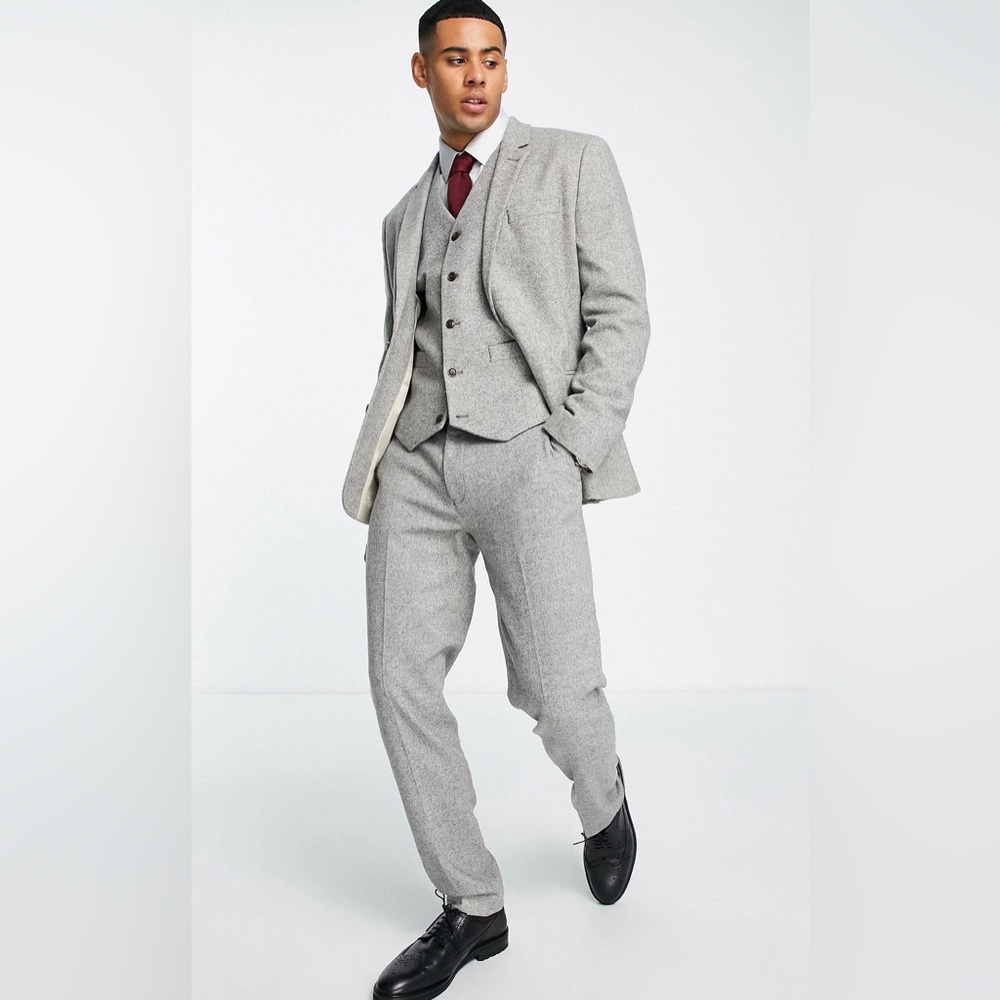 ASOS DESIGN slim wool mix suit pants in mushroom brown texture!
